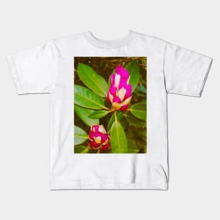 Pink Fuchsia Flowers With Green Leaves Kids T-Shirt